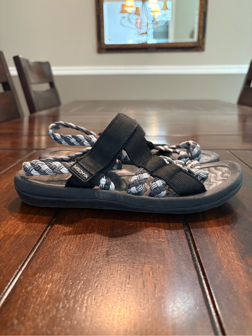 Women’s Black and Gray Braided Strap Sandals Size 9